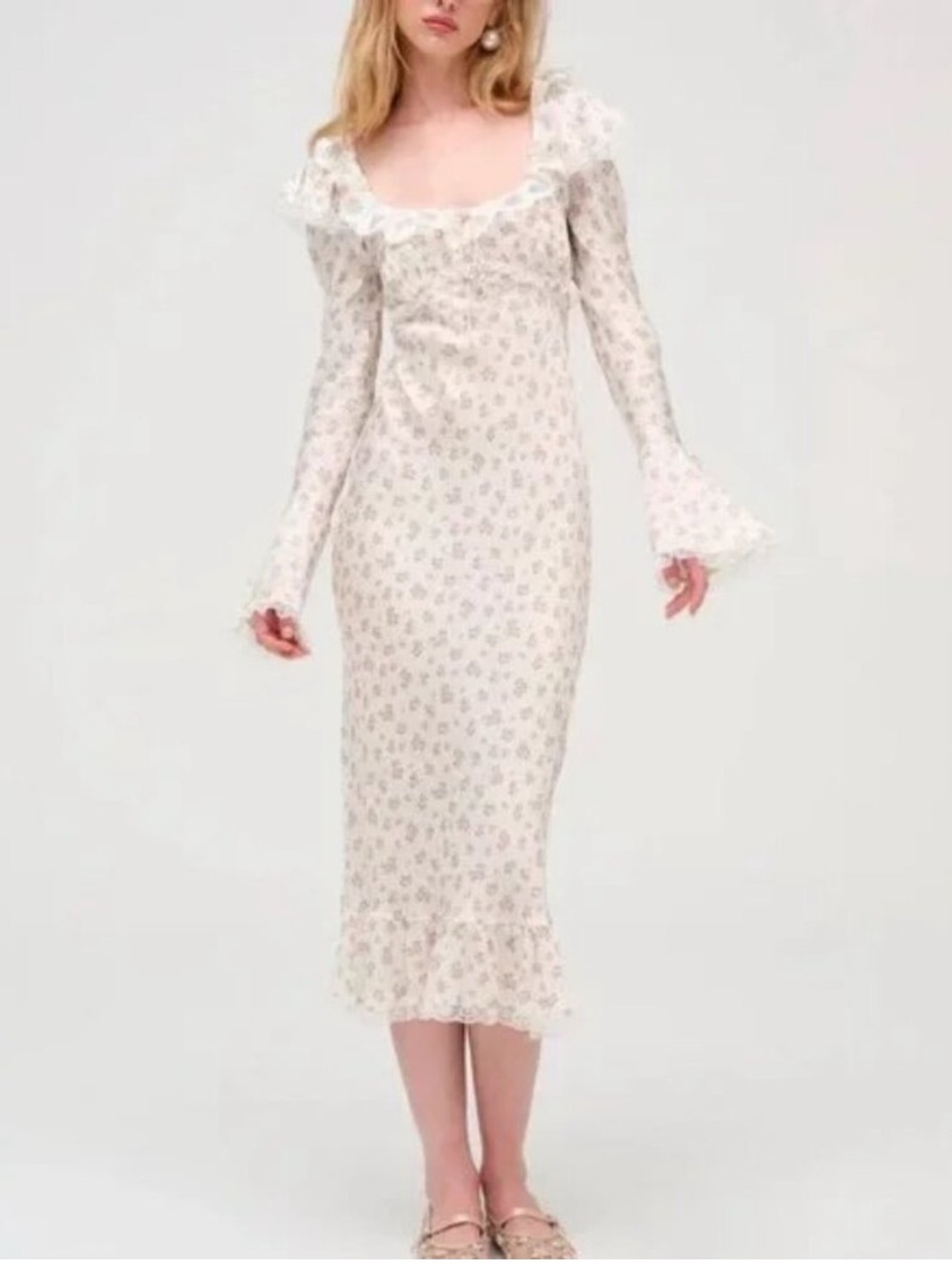 For Love & Lemons Pastel Fields Pink Rose Print Maxi/Midi Dress